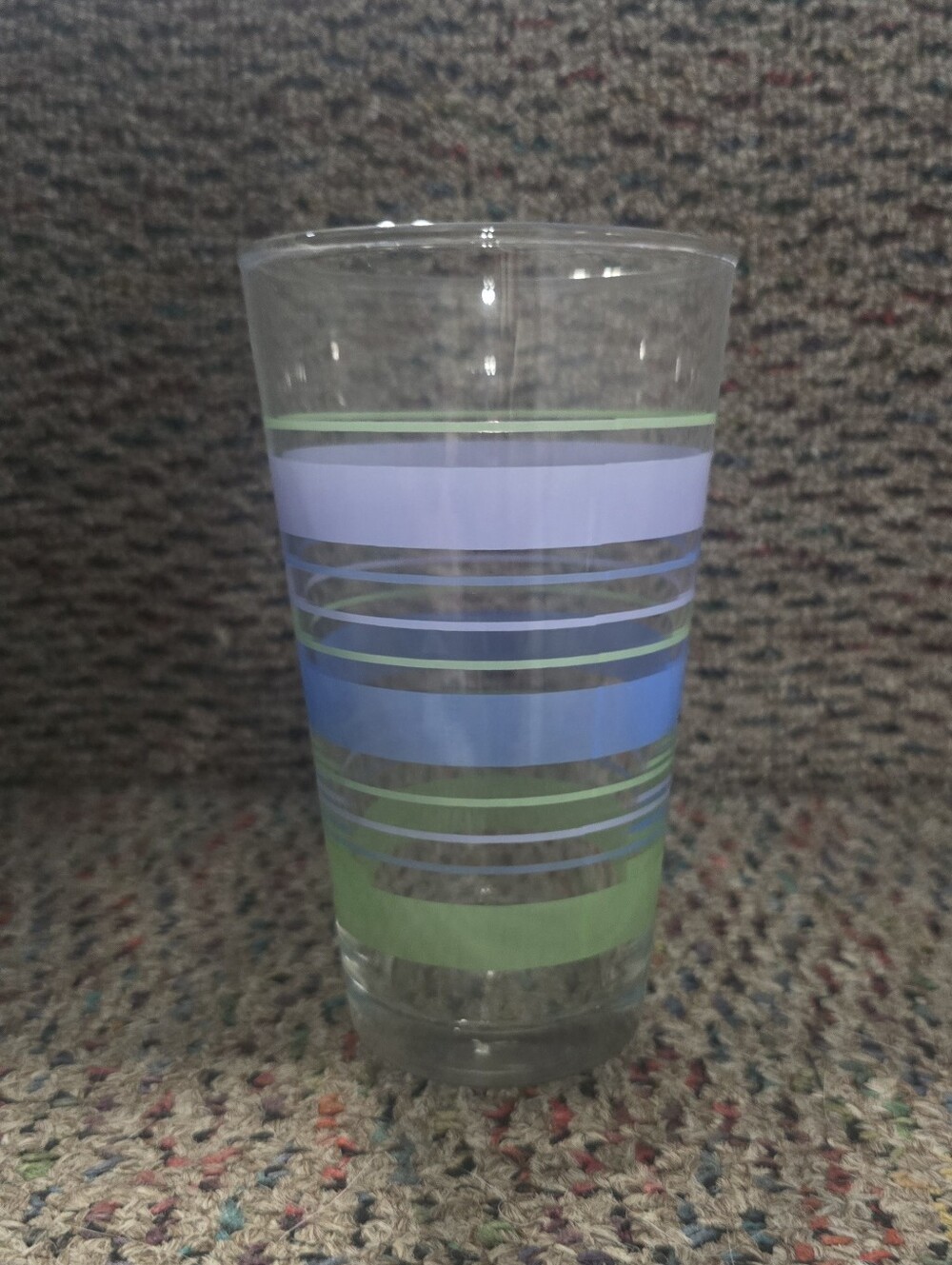 LIBBEY GLASS Tumbler 16oz 6" H  Pastel Striped Vintage Mid Century Modern
